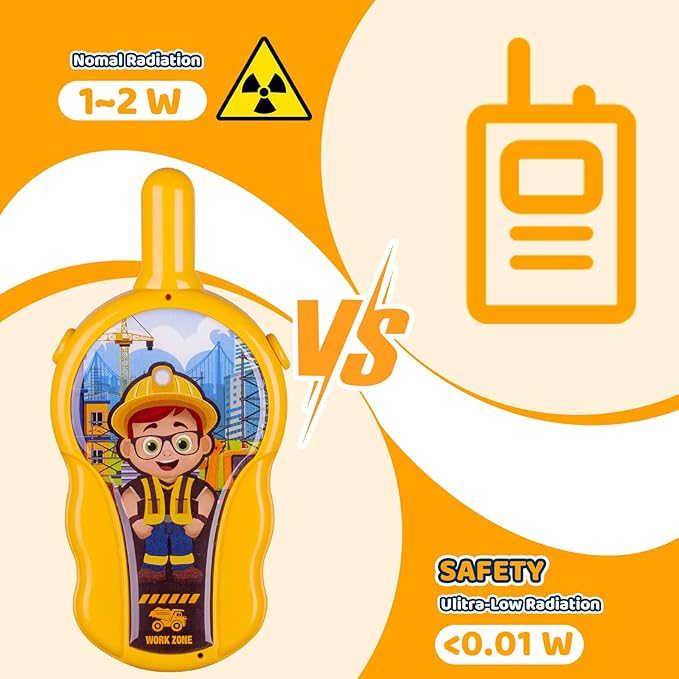 Toys, Kids Toys Walkie Talkies for Kids 2 Pack, Construction Theme Long Range Outdoor, Easy to Use, Best Gifts for Toddler Boys & Girls Ages 2-7 (Yellow)