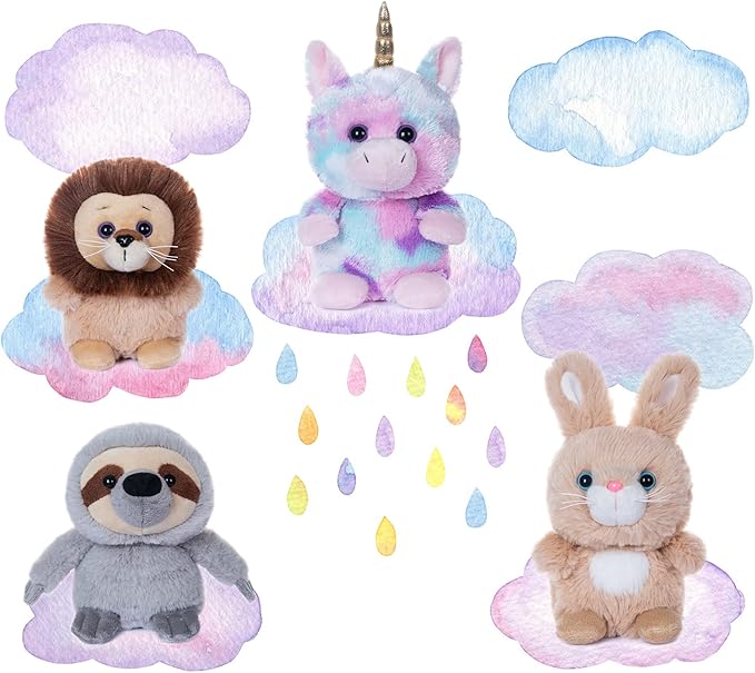 My OLi 4-Pack 5" Fairy Tale Stuffed Animals - Unicorn, Lion, Rabbit & Sloth Plush Toy Set for Babies, Toddlers, Kids Girls & Boys