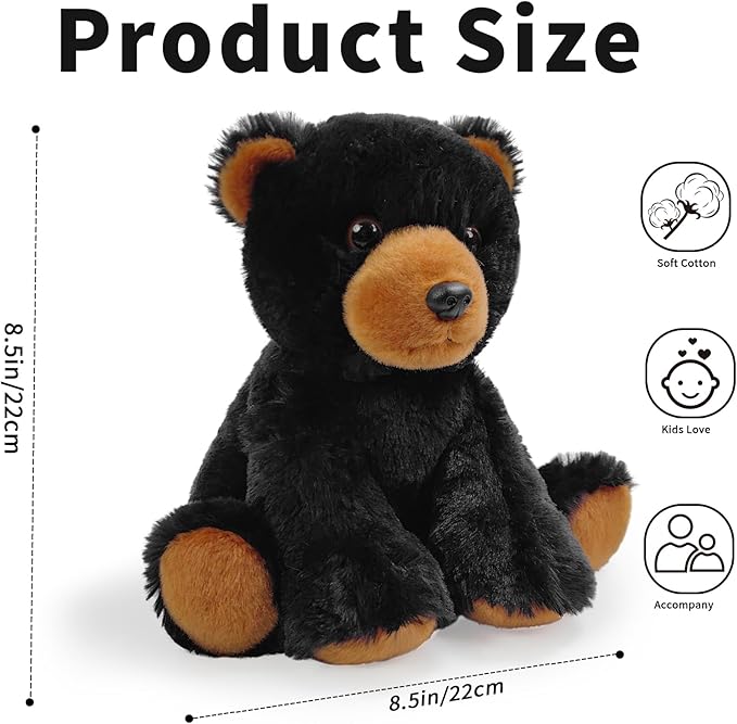 Bear Stuffed Animal Toys, 8.5 Inch Soft and Cuddly Black Bear Plush Animals Toy, Cute and Realistic Animals Gifts for Boys and Girls Toy for Toddlers 1-3