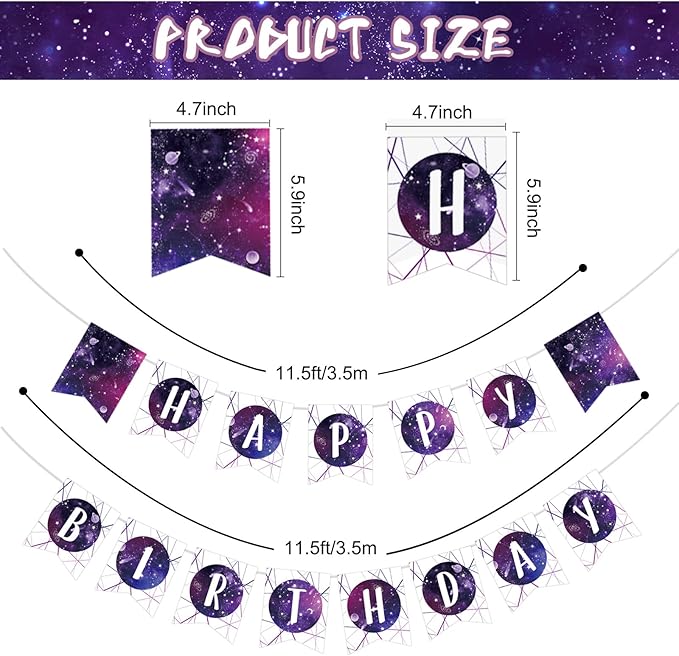 Tiamon 171 Pcs Galaxy Space Party Decoration Tableware Set Space Theme Birthday Decoration Galaxy Tablecloth Paper Plates Napkins, Birthday Banner for 24 Guests Party Supplies (Vivid Style)