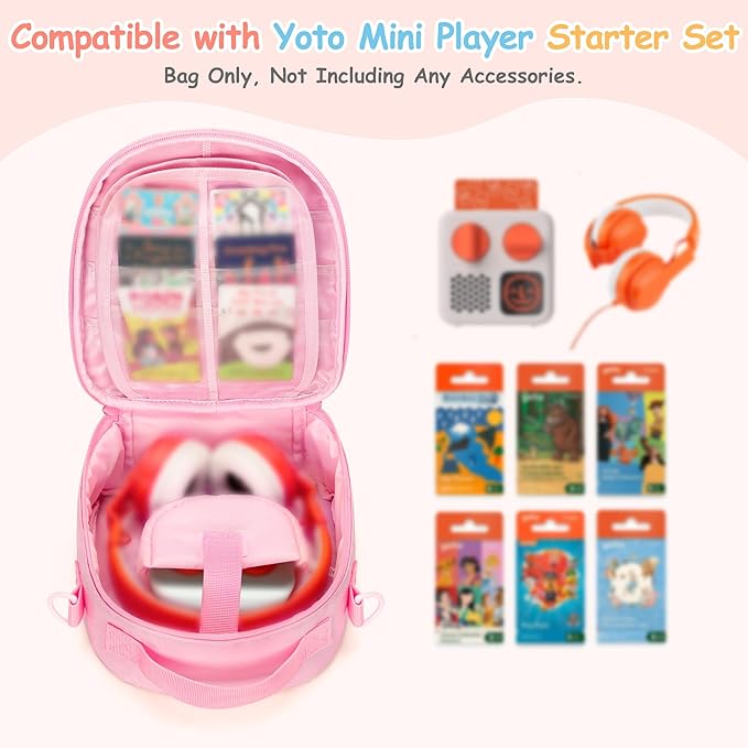 Carrying Case Compatible with Yoto Mini (2024 Edition), Card Holder Hold Up to 30 Cards, Travel Storage Bag for Audio Music Player & Headphone Accessories, Pink (Bag Only) Patented Design