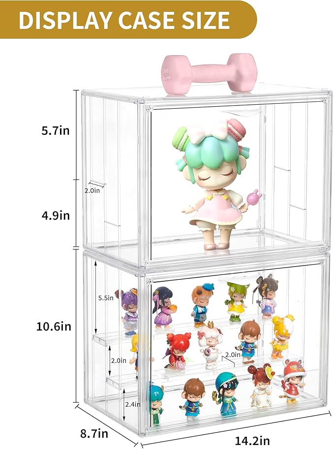 Acrylic Display Case for Collectibles 3 Layer Adjustable Figure Display Cases with Magnetic Door Clear Stackable Display Box for Figures Showcase 2Pack