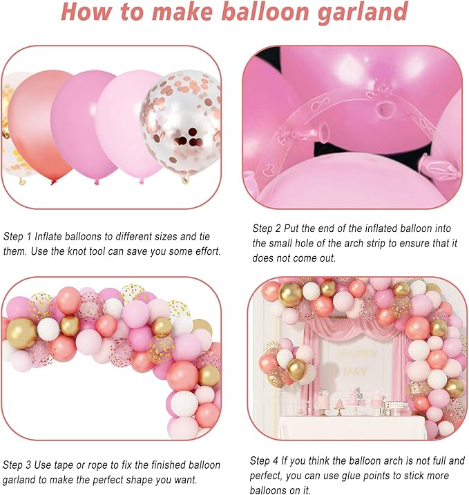 Amandir 164Pcs Rose Gold Pink Balloons Garland Arch Kit Light Pink Gold White Confetti Latex Metallic Balloons for Valentines Day Birthday Decorations Baby Shower Wedding Graduation Party Decorations