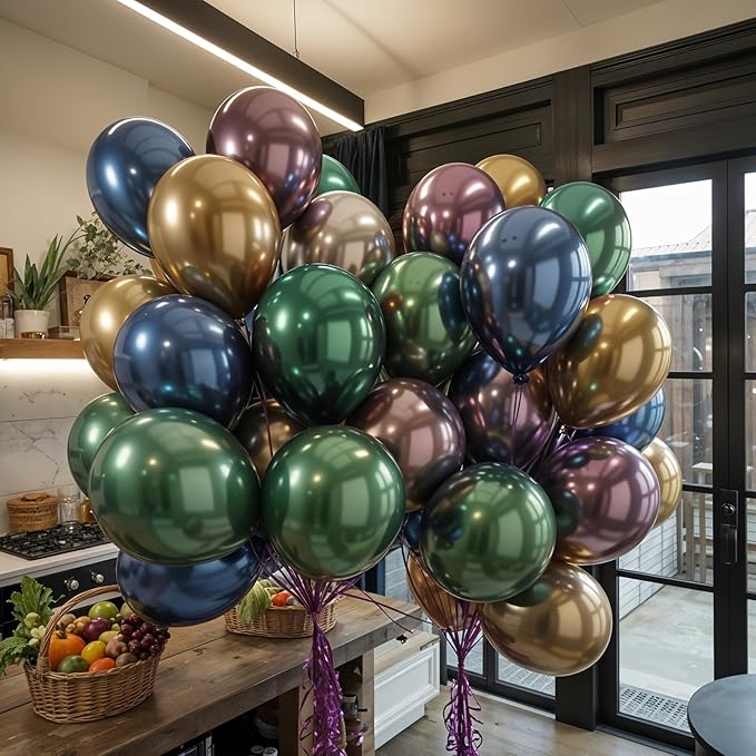 Pastel Metallic Balloons, 12 Inch Assorted Chrome 6 Color Blue Purple Green Pink Gold Champagne Latex Party Balloon for Birthday Graduation Anniversary Baby Shower Wedding Decorations