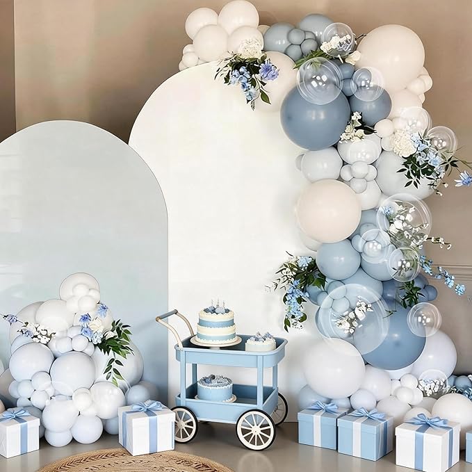 FunHot Dusty Blue Balloons, 50 Pcs Pastel Blue White Latex Balloon, 12 Inch Ivory Transparent Helium Balloons for Boy Baby Shower Men Birthday Graduation Wedding Anniversary Proposal Party Decor