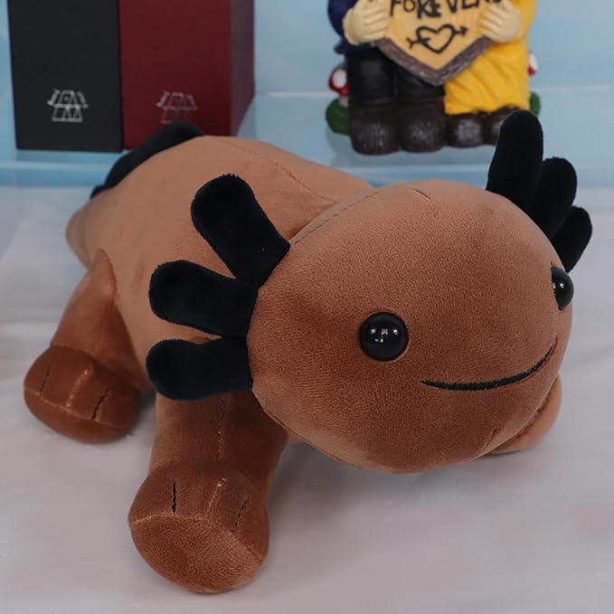 10.8 inch Plush Axolotl Stuffed Animal, Axolotl Plush Toys, Cute Stuffed Cotton Plush Pillow Kawaii Salamander Gifts for Girls & Boys, Plushies has (Brown Axolotl Plush)