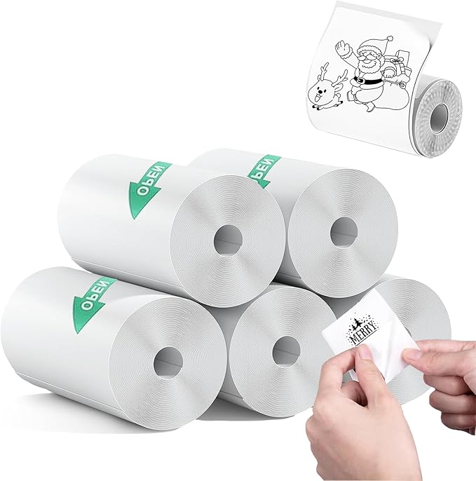 5 Rolls Premium Mini Thermal Printer Sticker Paper, BPA Free, 57 X 25mm, Mini Printer Sticker Paper for Most Kids Instant Camera, Kids Instant Camera Refill
