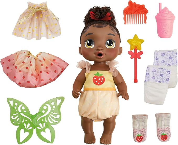 Baby Alive Fairy Fashions Berry Boo Doll with Clothes Accessories, Black Hair, 11 Inches, Toys for 3 Year Old Girls and Boys & Up (Amazon Exclusive)