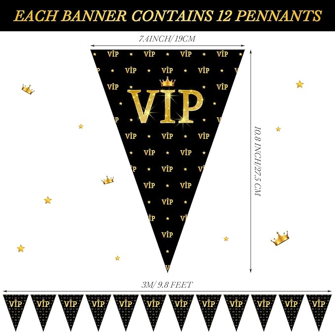 Faccito 5 Pieces 49 ft VIP Pennant Banners Movie Night Decorations VIP Party Triangle Banner Flags Movie Night Bunting for Red Carpet 1920s Theme Party Supplies