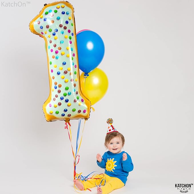 KatchOn, Giant One Donut Balloon - 40 Inch | Donut 1 Balloon for First Birthday | Sweet One Party Decorations | Number 1 Balloon, | Anniversary Decorations Supplies