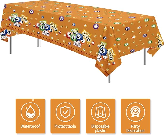 Bingo Decorations Party Tablecloth, 3 Pack Disposable Bingo Birthday Party Supplies Table Cover, 55in x 86in