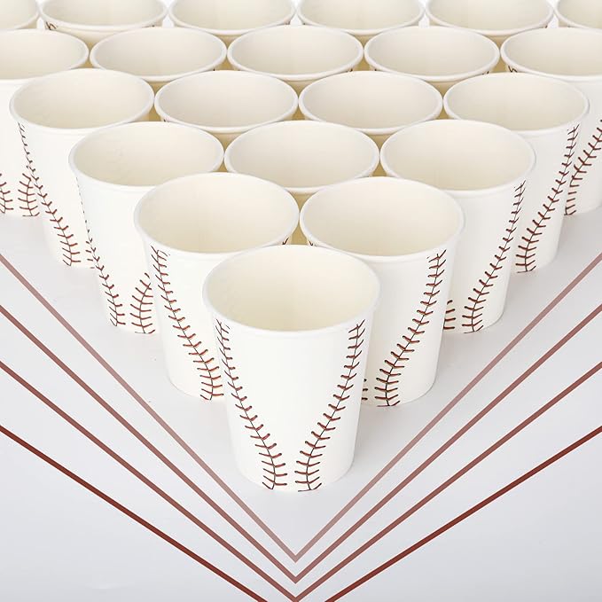 Teling 100 Pieces Baseball Themed Party Paper Cups Disposable 9oz Paper Cups for Sports Party Supplies Decorations Paper Drinking Cups for Birthday Party Favors