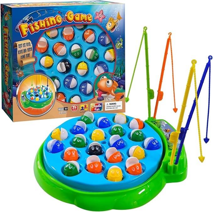 Fishing Game Toy for Kids with Rotating Board & Music | Interactive Fishing Toy | Educational Skill Building Game for Boys & Girls Ages 3+ | Fun Party Favor & Gift Idea| Green Base
