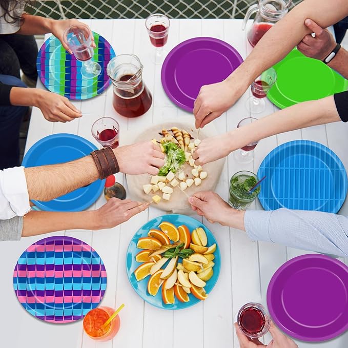 48PCS Video Game Birthday Party Supplies Video Gaming Paper Plates 7" Dinnerware Dessert Plates Llama Game On Party Decorations Gamer Level Up Table Decor for Teenager Kids Boys Birthday Favor