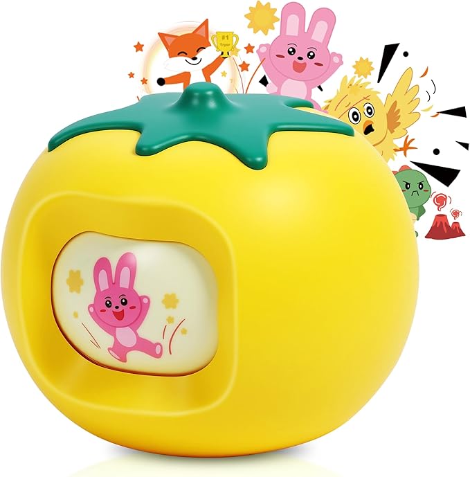 Kids Story Box Audio Player Starter with Tomato Face-Changing, Interactive Educational Toy & Storyteller, Preloaded 200+ Stories/Music, Bluetooth, Birthday Gift for Boys Girls (Yellow-2)