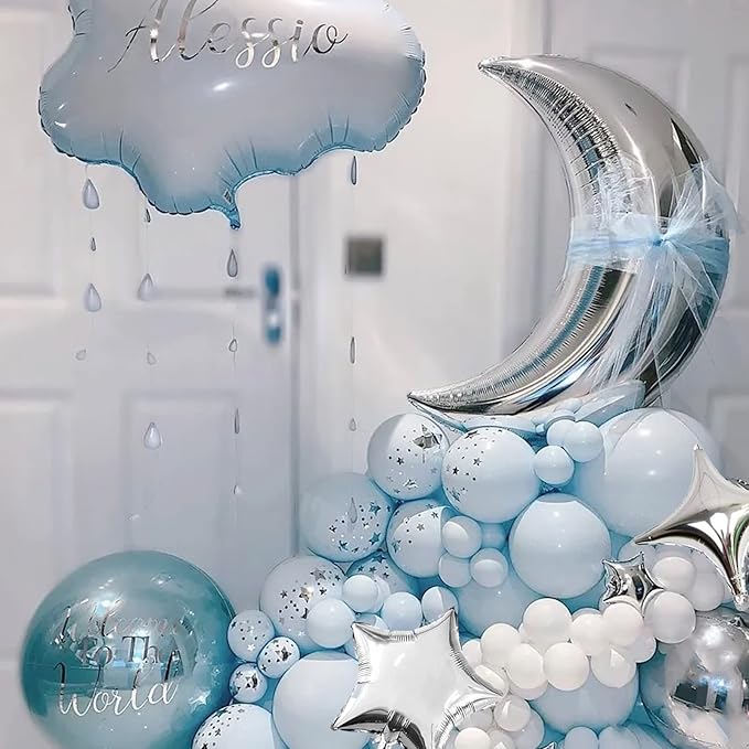 54Pcs Star Foil Balloons Moon Foil Mylar Balloons with 50Pcs Silver Star Balloons and 4Pcs Large Moon Foil Balloons for Baby Shower Christmas Anniversary Engagement Wedding Birthday Party Decoration