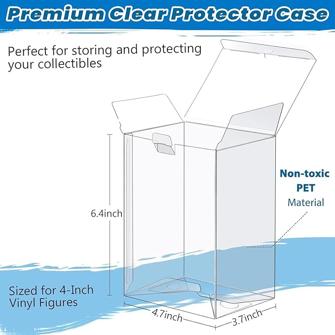 100 Pack Protectors Case Compatible with Funko- 4" Inch Collectible Vinyl Figures, Crystal Clear Protectors, Heavy Duty Display Box w/ Protective Film & Locking Tab, Set of 100