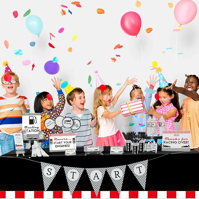 Oigco 4 Pack Racing Car Tablecloth - Race Car Birthday Party Decorations Racetrack Rectangular Tablecloth - Checkered Table Cover for Two Fast Birthday Decor, 54 x 108 Inch