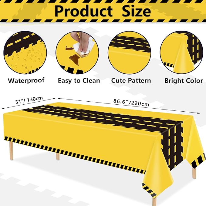 4 Pack Construction Tablecloths - Rectangle Construction Table Covers - Dump Truck Birthday Table Cloth for Kids Boys - 51 x 86 Inch