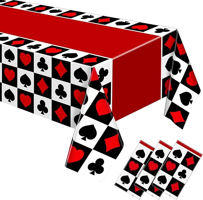 Hosuly 3 Pcs Casino Theme Party Decorations Poker Tablecloth Poker Plastic Disposable Table Cover Casino Theme Tablecloth for Game Birthday Playing Card Party Picnic Supplies, 51 x 108 Inch (Plaid)