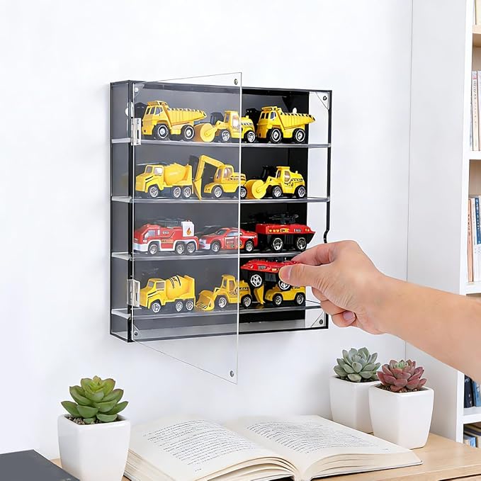 Acrylic Toy Car Storage Organizer with Compartment Display Rack for Boy Girl Transparent Showcase for Collectibles Models Figures