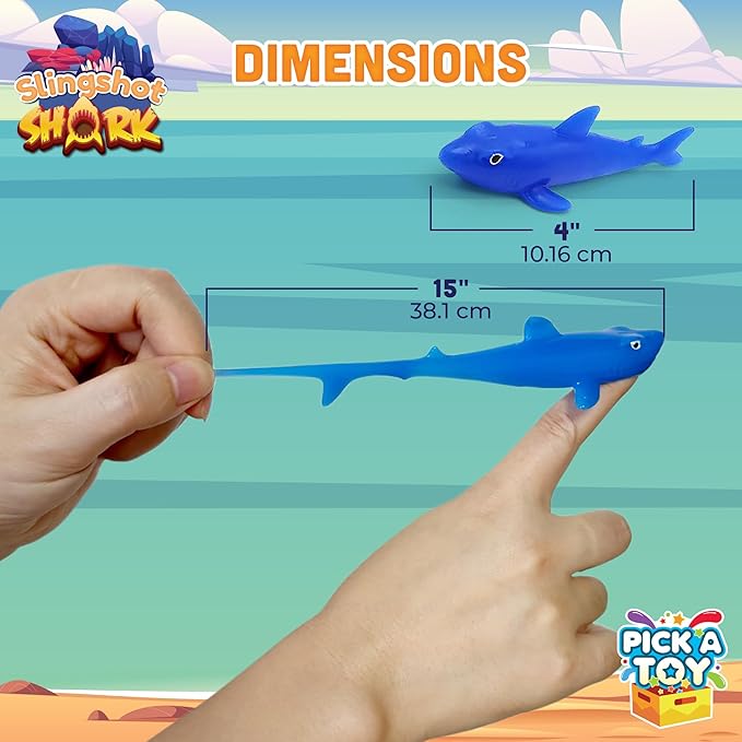 PICK A TOY 36 Pcs Shark Party Favors Stretchy Slingshot Toys, Mini Toys, Birthday Goodie Bags Stuffers, Sea Animal Party Decorations, Fish Shooter Game Finger Flicker, Easter Basket Stuffer