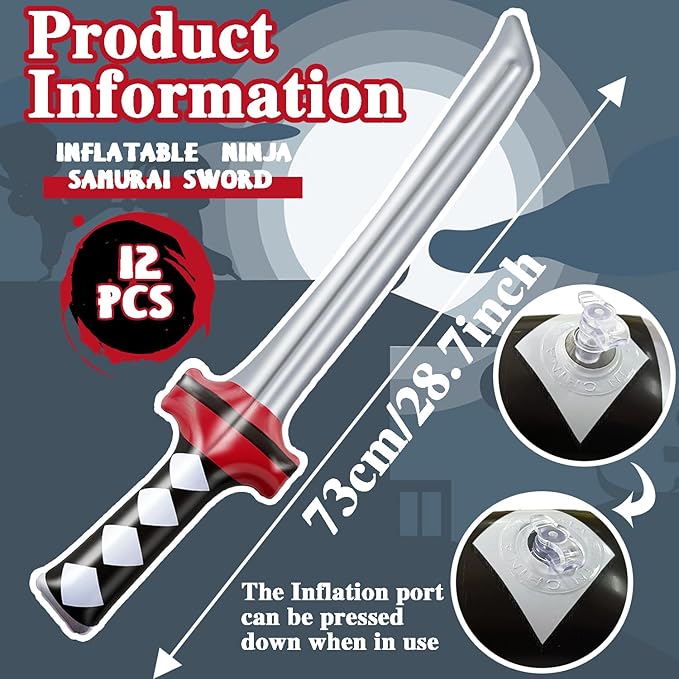12 Pcs Inflatable Ninja Samurai Sword, Inflated Katana Sword Toy, Blow Up Ninja Swords for Party Favors Cosplay Samurai Theme Party