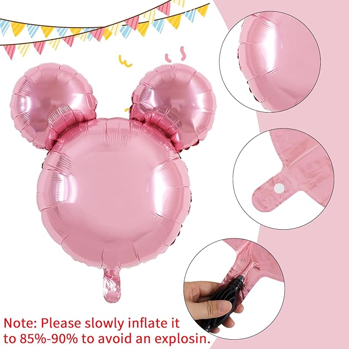 Vuzvuv 12pcs 24 Inches Mouse Head Foil Balloons, Pink Mouse Shaped Balloon for Birthday Party, Baby Shower,Theme Party Decoration,Graduation Party Supplies