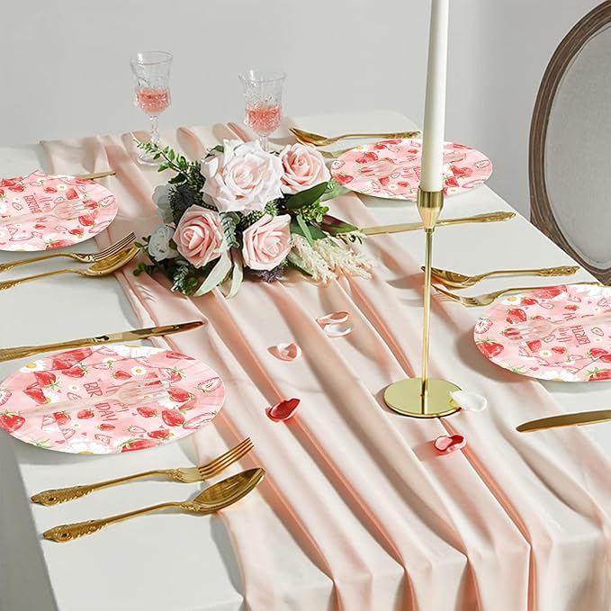 96Pcs Strawberry Paper Plates &Napkins Party Supplies-Disposable Strawberry Birthday Party Sweet Baby Shower Pink Fruit Tableware Decoration for Girls Berry Baby Decorations Favors Serves 24