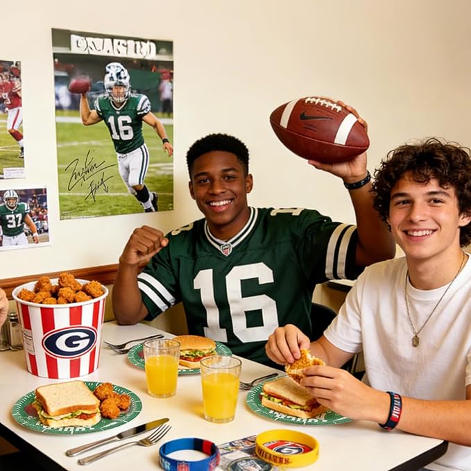 96Pcs Football Paper Plates and Napkins and Cups - Football Sport Party Supplies Kids Birthday Party Decorations Celebratory Banquet Touch Down, Serves 24