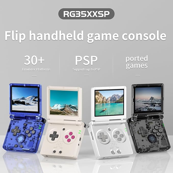 RG35XXSP FILP Retro Game Console,3.5 Inch IPS Screen 640x480,Built-in 64GB+128GB TF Card,with 3300mAh Battery Linux System Classic Consoles,Support HD and TV Output Casual Game Console(Silver)