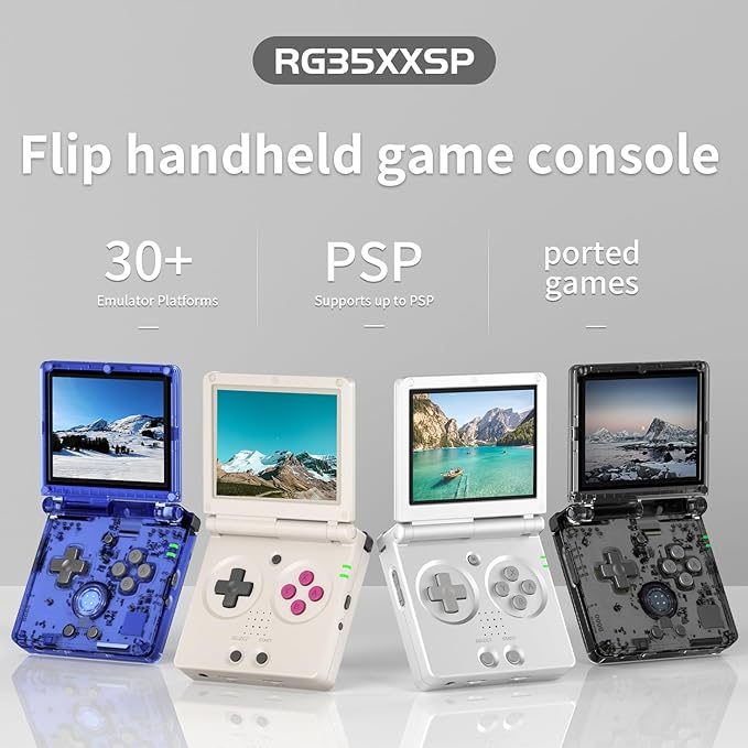 RG35XXSP Flip Retro Game Console,3.5 Inch IPS Screen 640x480,Built-in 64GB TF Card,with 3300mAh Battery Linux System Classic Consoles,Support HD and TV Output Casual Game Console(Silver)