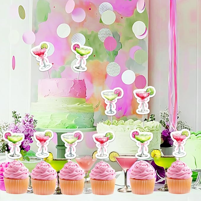 36Pcs Margarita Birthday Cupcake Toppers Green Cocktail Margarita Bridal Shower Decorations Margaritas and Matrimony Bridal Shower Cake Decor for Girl Mexican Fiesta Wedding Party Supplies