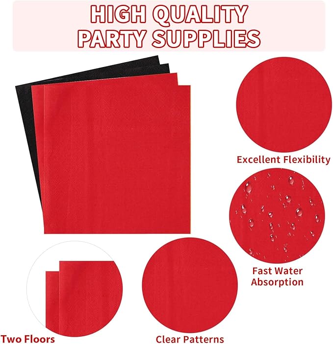 96 Pcs Red and Black Party Supplies Stranger Black and Red Paper Plates and Napkins Disposable Graduation Tableware Set for Congrats Grad Holiday Red Black Wedding Birthday Party Decorations Serves 24