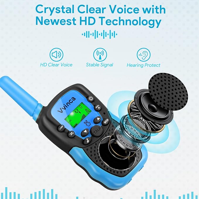 Vvinca Walkie Talkies for Kids 4 Pack - Toys for Boys Girls Age 3-12， Including Dinosaur Walkie Talkies 2 Pack, Rechargeable Walkie Talkie 2 Pack, Kids Toys for Christmas、Birthday Gifts