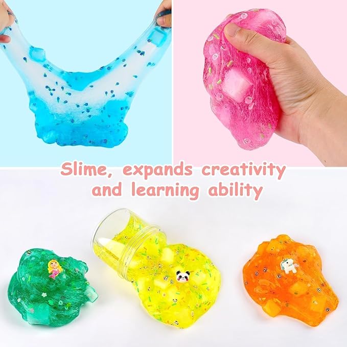 9 Pack Jelly Cube Slime Kit Party Favor, Crunchy Clear Crystal Games for Girls and Boys, DIY Birthday Boba Easter Gift for Kids, Cute Charm Soft Non-Sticky Stress Relief Toys