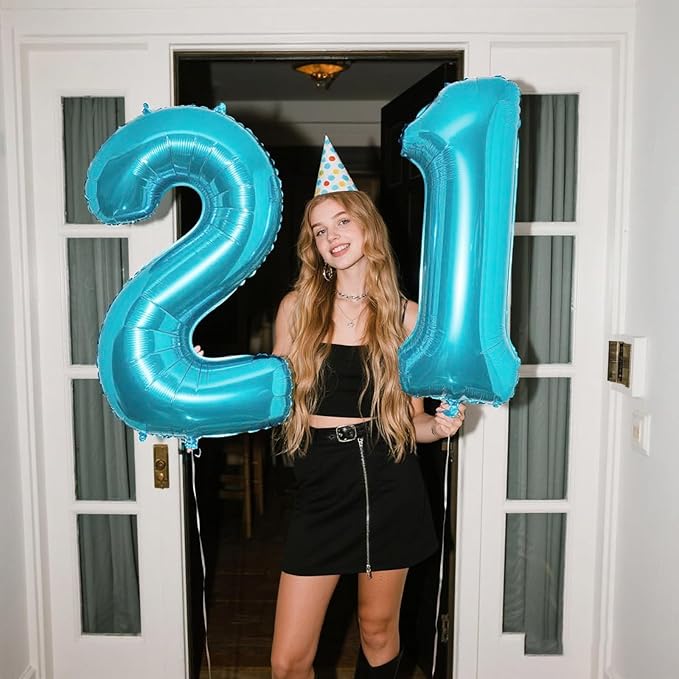 40 Inch Light Blue Number 21 Digital Balloon,Jumbo Mylar Foil Helium Balloon for 21 Balloons for Birthday Party,Wedding Anniversary Party Decorations