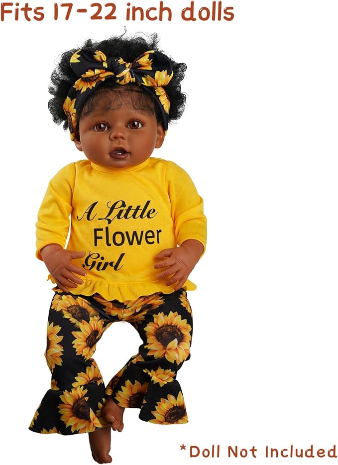 BABESIDE 3 Pcs Reborn Baby Doll Clothes Set for 17-22 Inch Babydolls, Sunflower Baby Dolls Clothes with Headband for Realistic Baby Doll Accessories