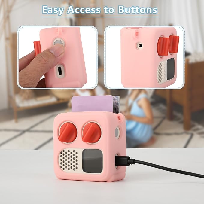 TXEsign Silicone Case Cover for Yoto Mini (2024 Edition), Travel Carrying Case with Adjustable Shoulder Strap Protective Cover for Yoto Mini Player (Pink)