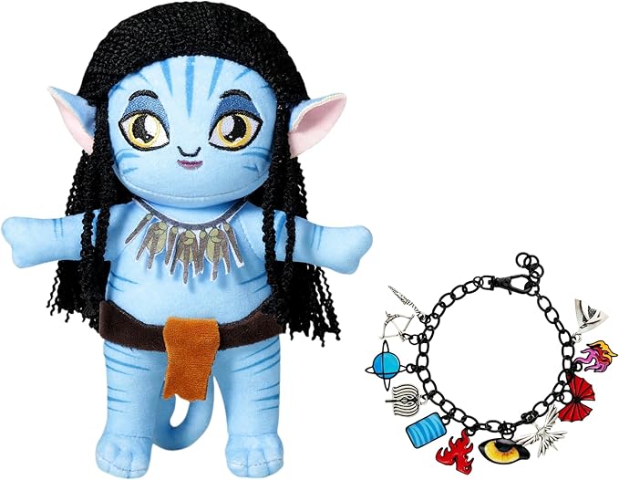 Avatar Plush Toy and Cosplay Enamel Charm Bracelet for Fans, Avatar Na'vi Anime Accessories, Themed Jewelry and Baby Doll Toys Christmas Birthday Gift for Kids Women