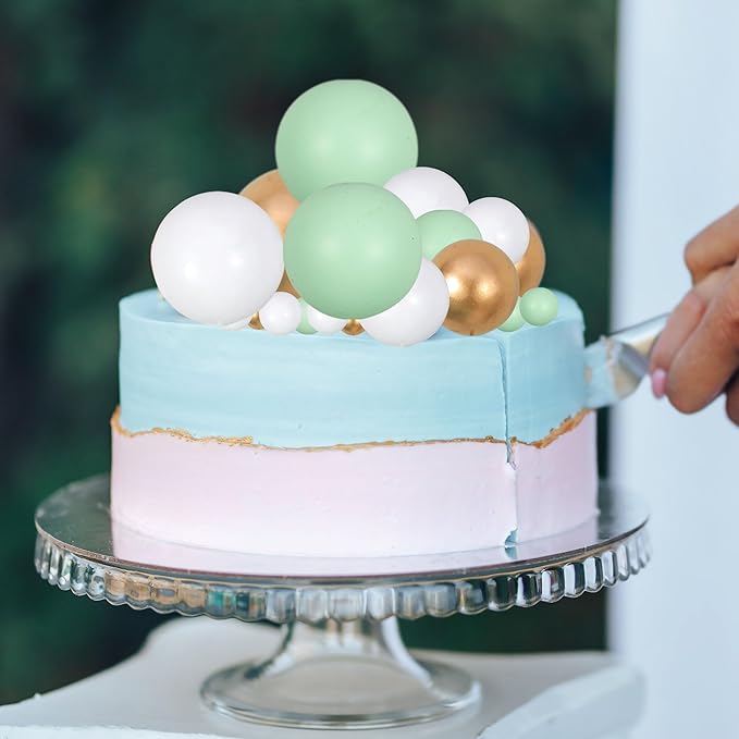 Gyufise 30Pcs Balls Cake Topper Mini Balloons Cupcake Topper DIY Cake Insert Topper Foam Cake Balls Baking Decoration for Wedding Anniversary Valentines Day Birthday Party Green Gold White