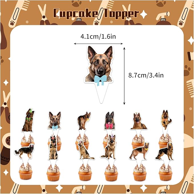 German Shepherd Party Decorations Funny Dog Birthday Party Supplies Includes German Shepherd Birthday Banner, Cake Topper, Cupcake Toppers, Balloons