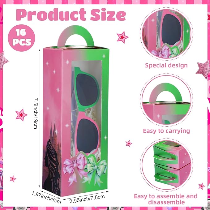 32 Pieces Witch Party Favor Supplies Includes Green Pink Sunglasses and Witch Theme Gift Boxes for Halloween Birthday Theme Party Accessories Decoration
