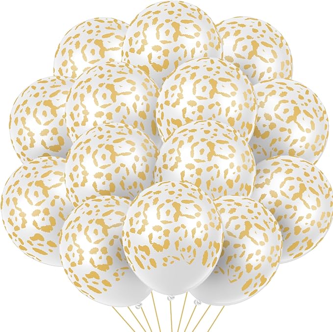 Gejoy 36 Pcs Cheetah Balloons Leopard Print Balloons 12 Inch Spots Latex Leopard Jungle Animal Decorations for Cheetah Zoo Theme Birthday Party Supplies (White)