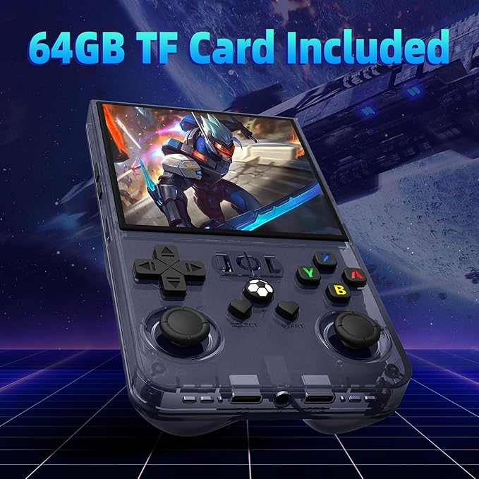 R36MAX Retro Handheld Game Console,64GB Open Source System Support 30+ Emulator Console,4.0 Inch IPS Screen Retro Gaming Console,4000mAh Battery,Video Game Console for Christmas-Transparent Grey