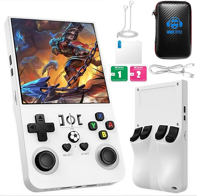 R36MAX Retro Handheld Game Console 2025 Upgraded ,64GB Built-in 18,000+ Classic Games,Portable Open Source Linux System,4.0-inch 4K HD IPS Screen & Video Player (White 64G)