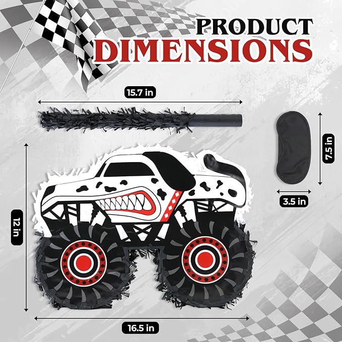 Monster Truck Dalmatian Pinatas Bundle with a Blindfold and a Bat (16 x 13 x 4 Inches), Perfect for Boys Birthday Parties, Dog Truck Decorations games