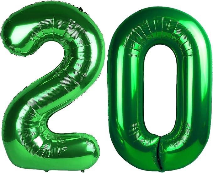 40 Inch Green Number 20 Digital Balloon,Jumbo Mylar Foil Helium Balloon for 20 Balloons for Birthday Party,Wedding Anniversary Party Decorations