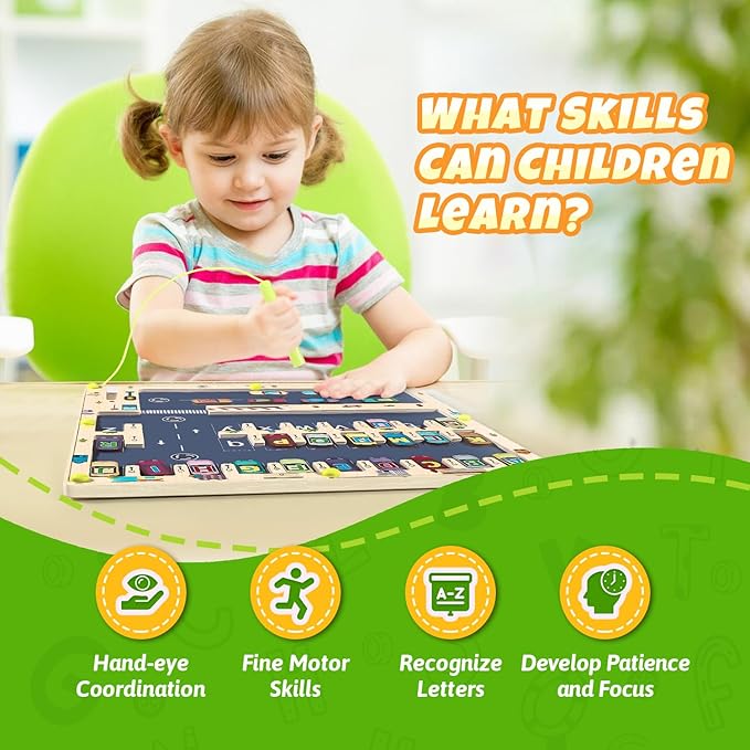 Magnetic Alphabet Maze Letter Puzzle Board, NOWRICH Montessori Toys for 2 3 4 5 Year Old Boy Gift, Magnet Alphabet Learning Car Parking Maze Toys for Kids 3-5, Birthday Gifts for Toddler