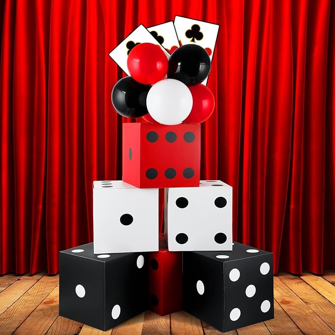 CHUNNIN 60 Pcs Casino Theme Party Decoration Casino Party Boxes Balloon Poker Cards 11 Inch Large Dice Favor Boxes 6 Pcs Jumbo Playing Cards for Dice Game Night Table Centerpieces Birthday Supplies